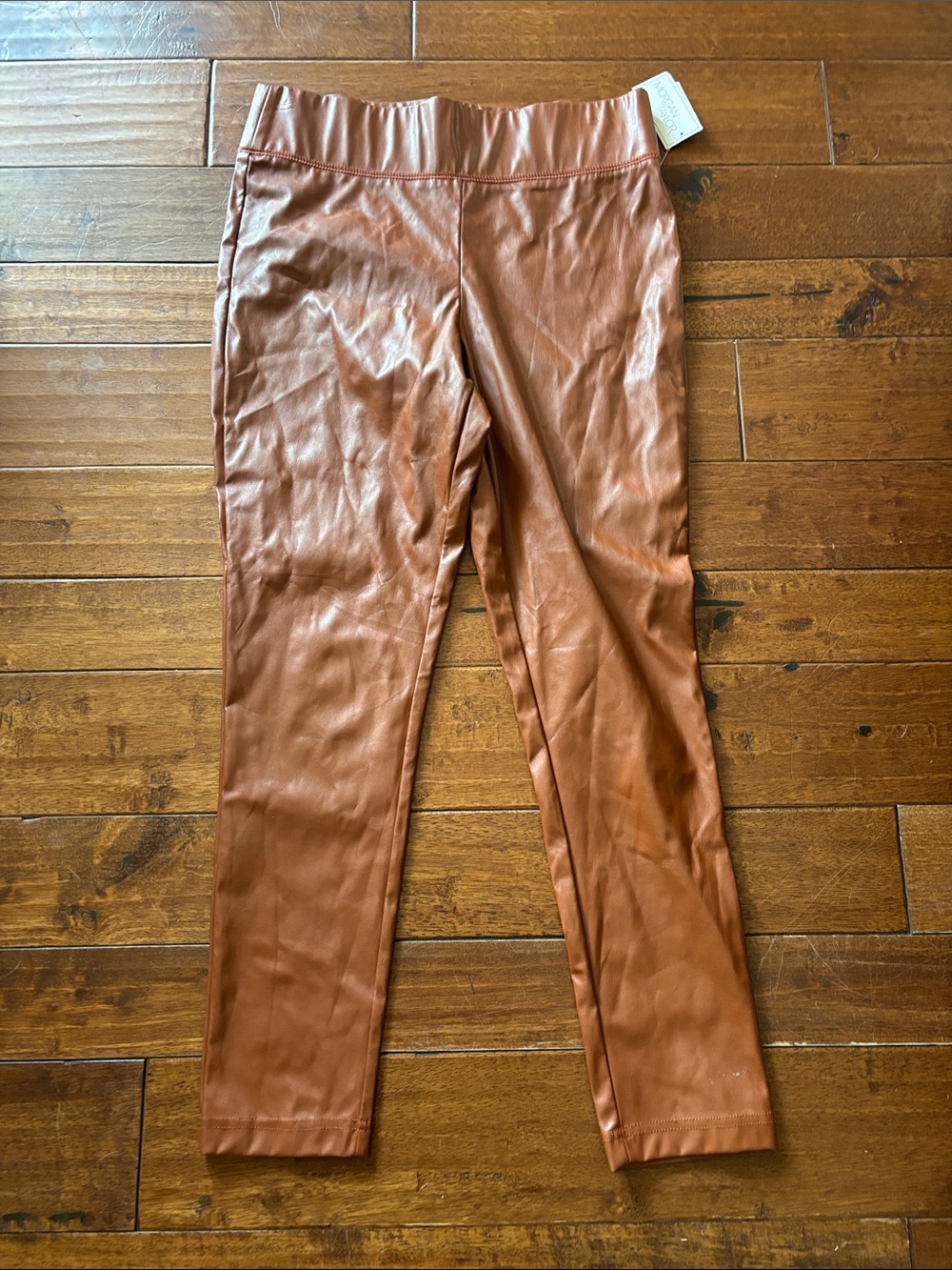 NWT Morgan Taylor Camel Faux Leather Pull-On Pants L
